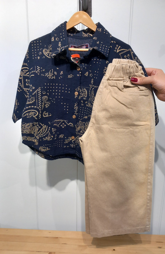 شومیز سرمه ای/شلوار کرم